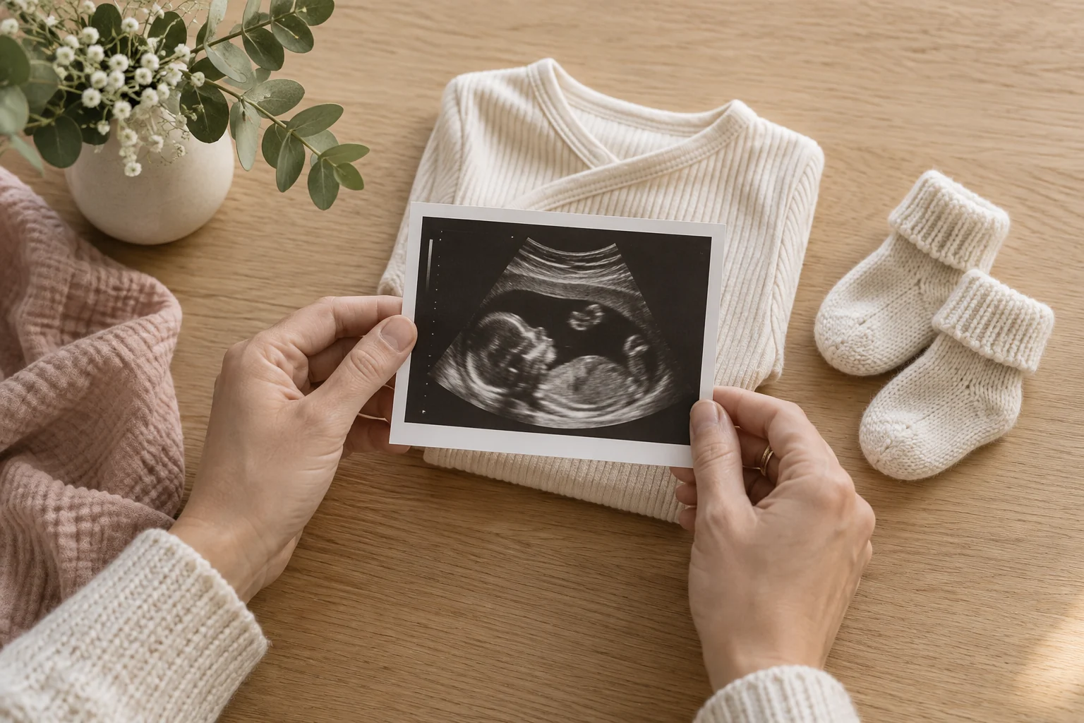 Echo en babykleertjes als idee voor een zwangerschapsaankondiging